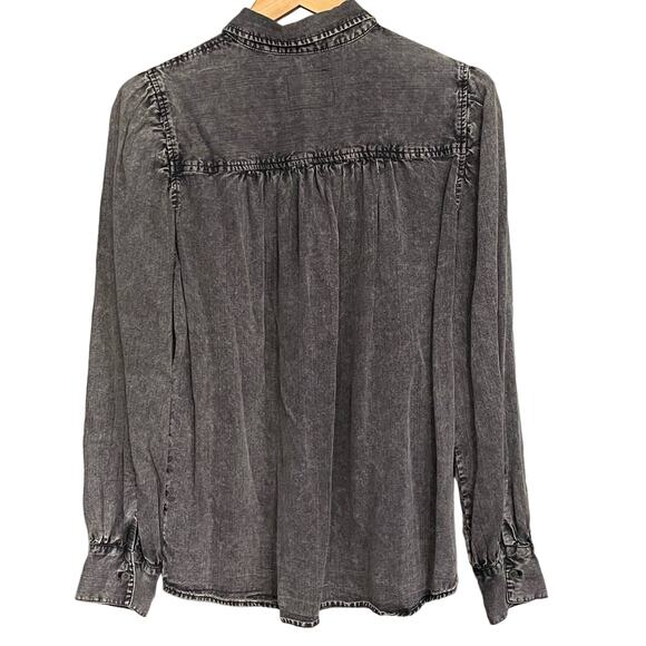 Rails Angelica Top Puff Sleeve Chambray Black Acid Wash Size Large Button up - Picture 2 of 7
